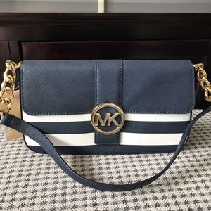 NWT! Michael Kors leather navy/white striped bag